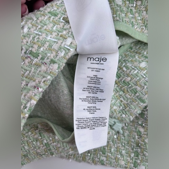 NWT maje Jinova Mini Skirt Green Metallic Tweed Size 40 - Picture 9 of 14